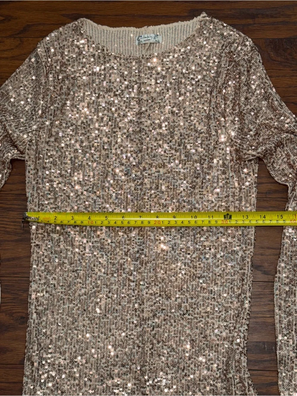 Free People Intimately Gold Sequin Long Sleeve Shirt Top Size Small Glam Party - Picture 4 of 5